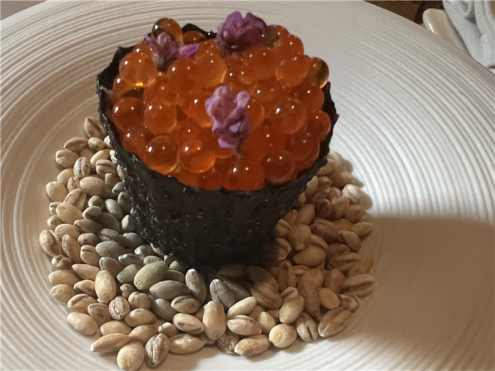 crab and fish roe croustade